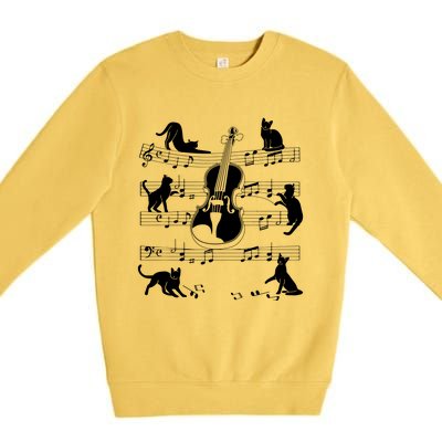 Violinist Cats For Cat Loving Violin Player Premium Crewneck Sweatshirt