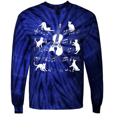 Violinist Cats For Cat Loving Violin Player Tie-Dye Long Sleeve Shirt