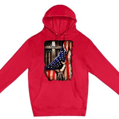 Vintage Christian Faith Over Fear Jesus Cross American Flag Premium Pullover Hoodie