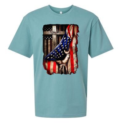 Vintage Christian Faith Over Fear Jesus Cross American Flag Sueded Cloud Jersey T-Shirt