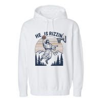 Vintage Christian Faith Jesus Basket Ball He Is Rizzin Garment-Dyed Fleece Hoodie