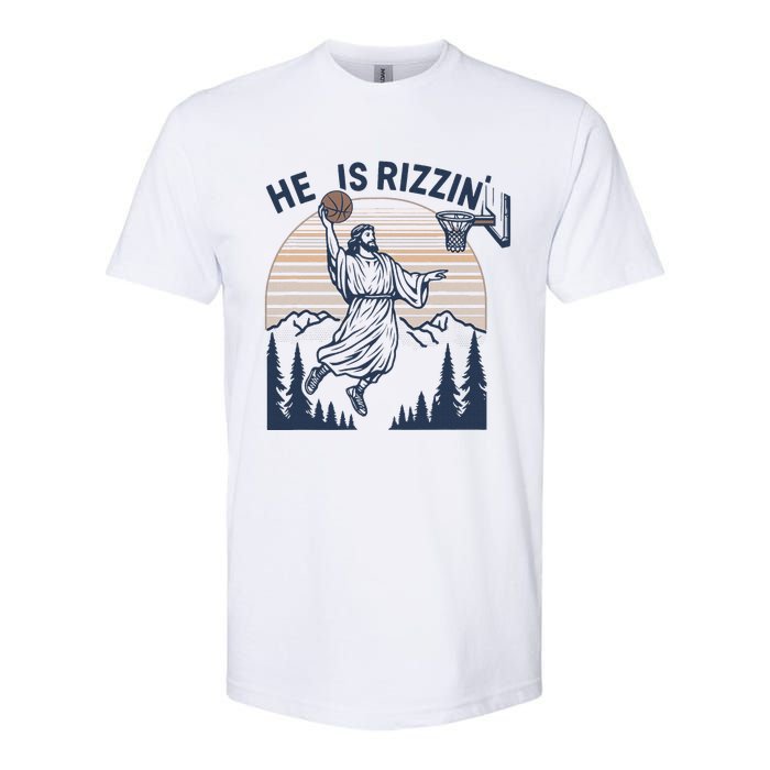 Vintage Christian Faith Jesus Basket Ball He Is Rizzin Softstyle CVC T-Shirt