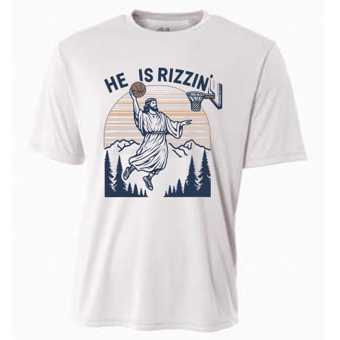 Vintage Christian Faith Jesus Basket Ball He Is Rizzin Cooling Performance Crew T-Shirt