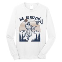 Vintage Christian Faith Jesus Basket Ball He Is Rizzin Long Sleeve Shirt