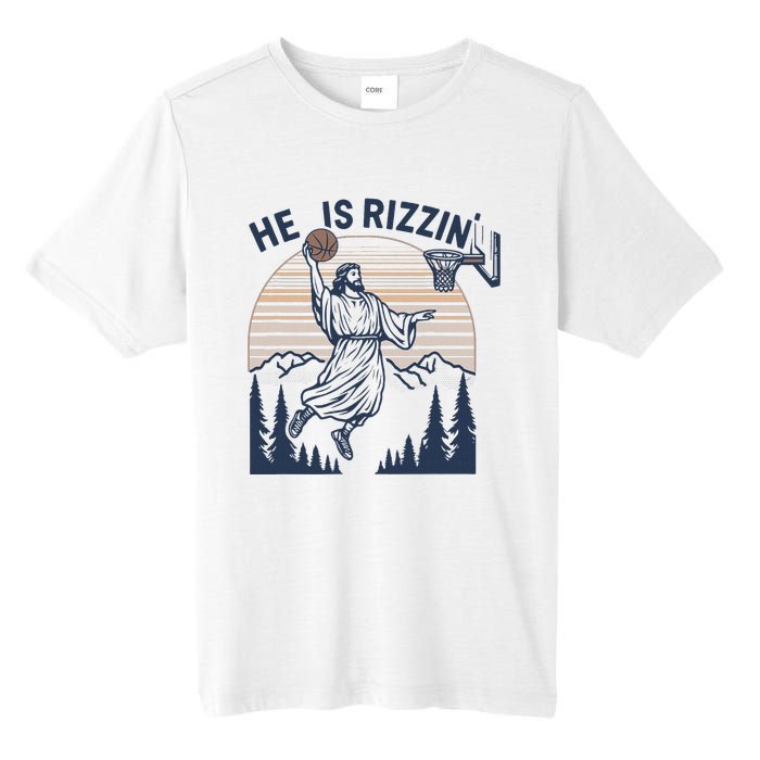 Vintage Christian Faith Jesus Basket Ball He Is Rizzin Tall Fusion ChromaSoft Performance T-Shirt