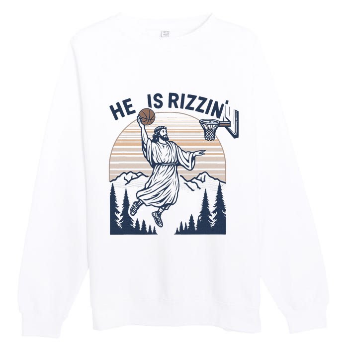 Vintage Christian Faith Jesus Basket Ball He Is Rizzin Premium Crewneck Sweatshirt