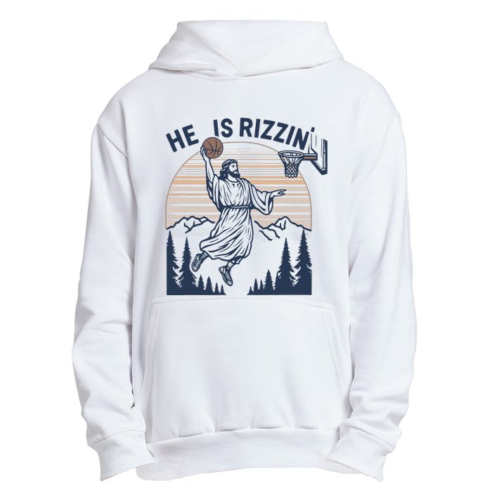 Vintage Christian Faith Jesus Basket Ball He Is Rizzin Urban Pullover Hoodie