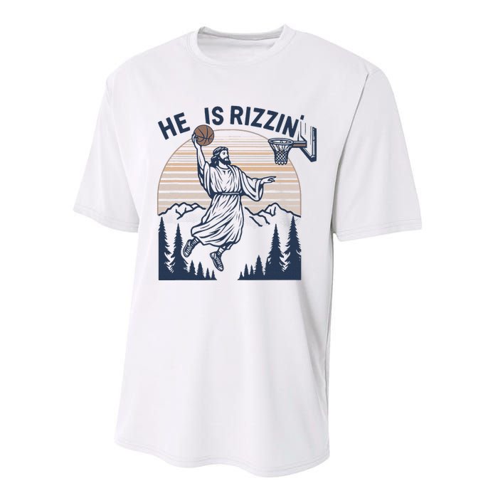 Vintage Christian Faith Jesus Basket Ball He Is Rizzin Performance Sprint T-Shirt