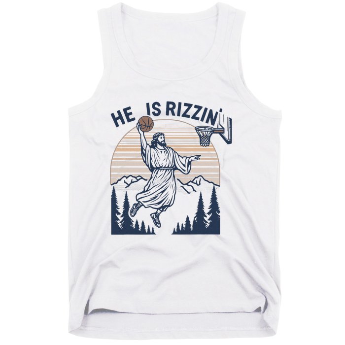 Vintage Christian Faith Jesus Basket Ball He Is Rizzin Tank Top