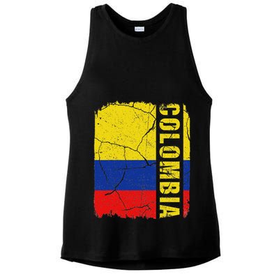 Vintage Colombian Flag Colombia Pride Roots Heritage Gift Ladies PosiCharge Tri-Blend Wicking Tank