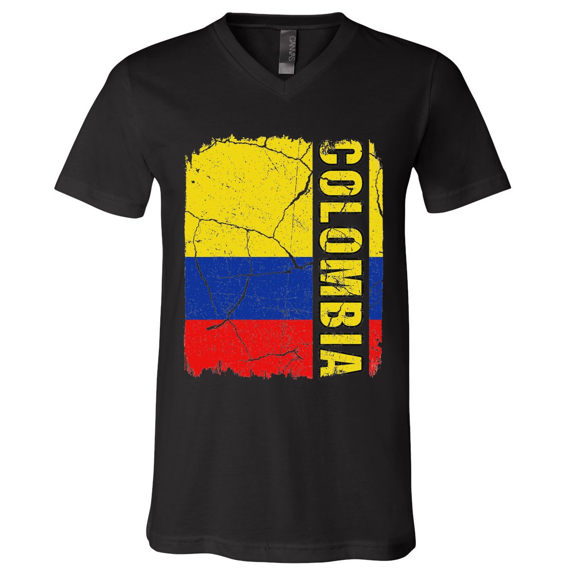 Vintage Colombian Flag Colombia Pride Roots Heritage Gift V-Neck T-Shirt