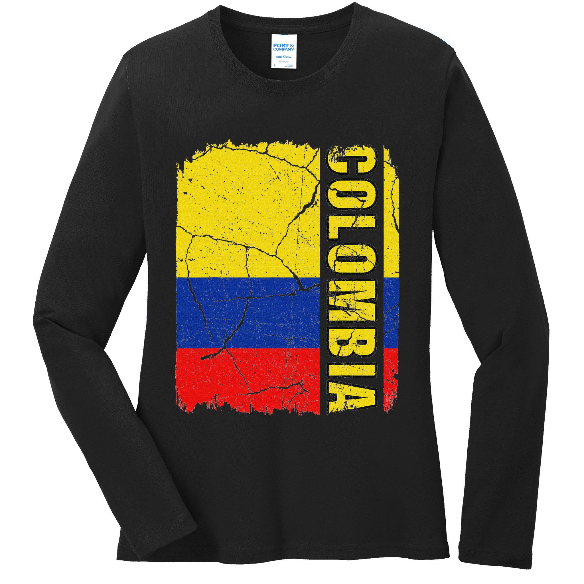 Vintage Colombian Flag Colombia Pride Roots Heritage Gift Ladies Long Sleeve Shirt