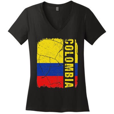 Vintage Colombian Flag Colombia Pride Roots Heritage Gift Women's V-Neck T-Shirt