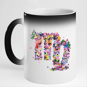 Virgo Colourful Flowers And Butterfly Zodiac Star Sign Funny Gift 11oz Black Color Changing Mug