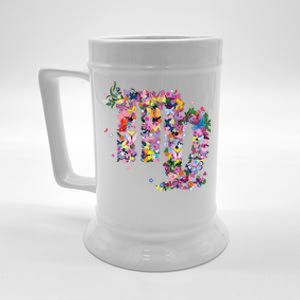 Virgo Colourful Flowers And Butterfly Zodiac Star Sign Funny Gift Beer Stein