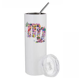 Virgo Colourful Flowers And Butterfly Zodiac Star Sign Funny Gift Stainless Steel Tumbler