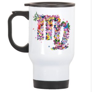 Virgo Colourful Flowers And Butterfly Zodiac Star Sign Funny Gift Stainless Steel Travel Mug