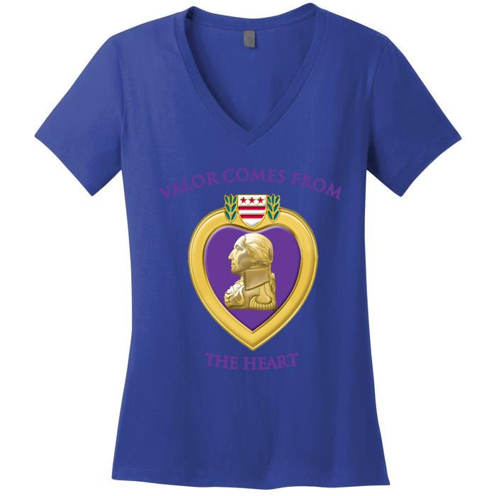 Valor Comes From The Heart Purple Heart Military Design Gift Women's V-Neck T-Shirt