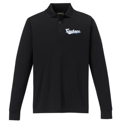 Vintages Cowboys Football Logo Performance Long Sleeve Polo