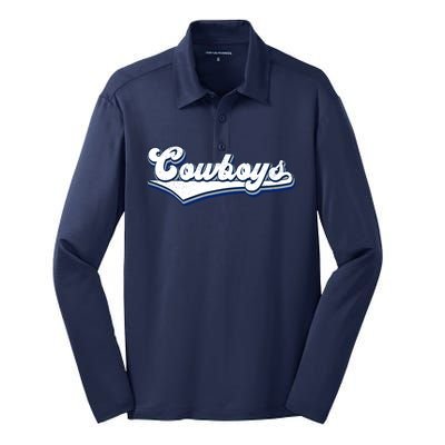 Vintages Cowboys Football Logo Silk Touch Performance Long Sleeve Polo