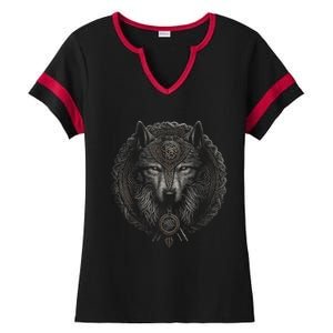 Viking Celtic Fenrir Wolf Women Ladies Halftime Notch Neck Tee