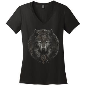 Viking Celtic Fenrir Wolf Women Women's V-Neck T-Shirt