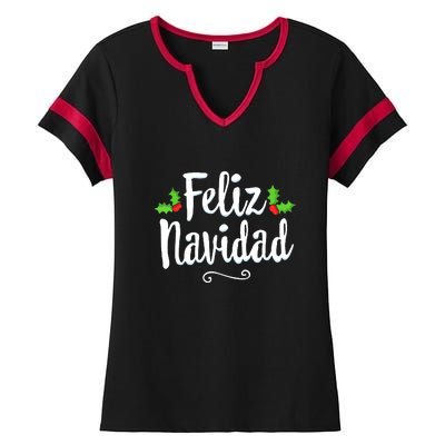 Vintage Christmas Feliz Navidad Retro Mexican Spanish Xmas Gift Ladies Halftime Notch Neck Tee