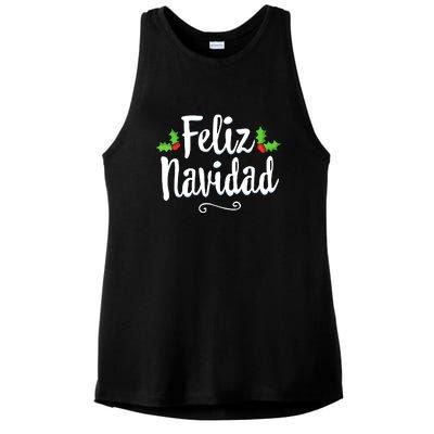 Vintage Christmas Feliz Navidad Retro Mexican Spanish Xmas Gift Ladies PosiCharge Tri-Blend Wicking Tank