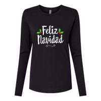 Vintage Christmas Feliz Navidad Retro Mexican Spanish Xmas Gift Womens Cotton Relaxed Long Sleeve T-Shirt