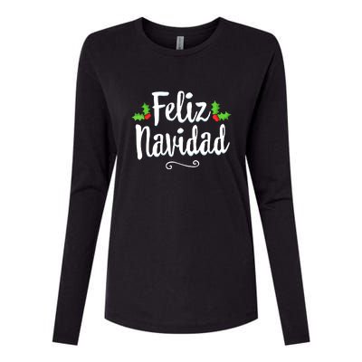 Vintage Christmas Feliz Navidad Retro Mexican Spanish Xmas Gift Womens Cotton Relaxed Long Sleeve T-Shirt