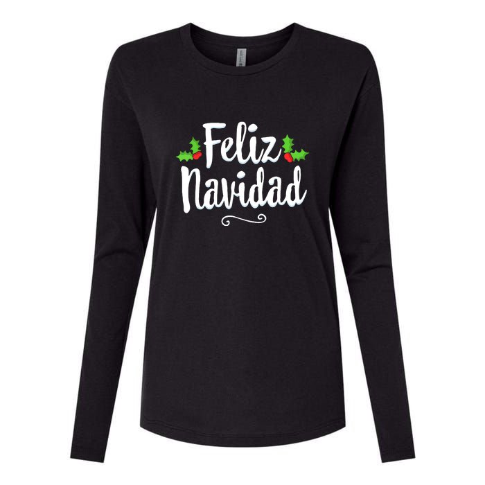 Vintage Christmas Feliz Navidad Retro Mexican Spanish Xmas Gift Womens Cotton Relaxed Long Sleeve T-Shirt