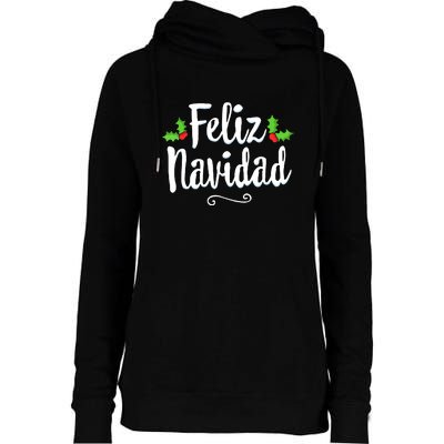 Vintage Christmas Feliz Navidad Retro Mexican Spanish Xmas Gift Womens Funnel Neck Pullover Hood