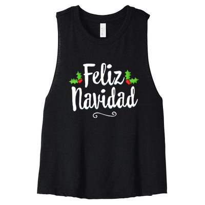 Vintage Christmas Feliz Navidad Retro Mexican Spanish Xmas Gift Women's Racerback Cropped Tank