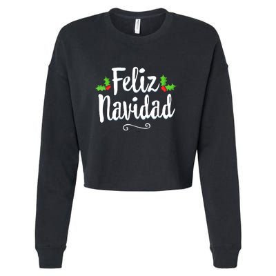 Vintage Christmas Feliz Navidad Retro Mexican Spanish Xmas Gift Cropped Pullover Crew