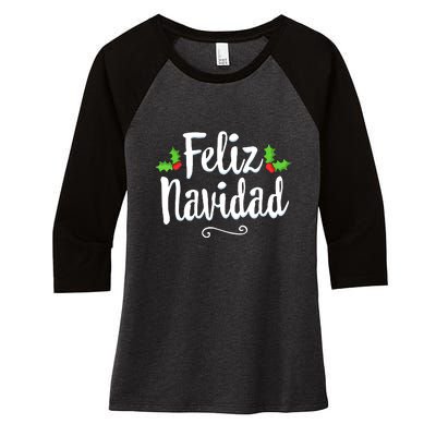 Vintage Christmas Feliz Navidad Retro Mexican Spanish Xmas Gift Women's Tri-Blend 3/4-Sleeve Raglan Shirt