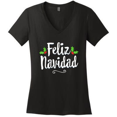 Vintage Christmas Feliz Navidad Retro Mexican Spanish Xmas Gift Women's V-Neck T-Shirt