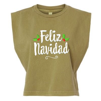 Vintage Christmas Feliz Navidad Retro Mexican Spanish Xmas Gift Garment-Dyed Women's Muscle Tee