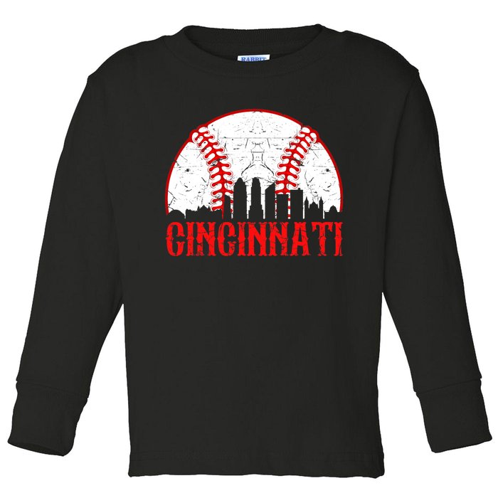 Vintage Cincinnati Funny Retro Baseball Lovers Boy Toddler Long Sleeve Shirt