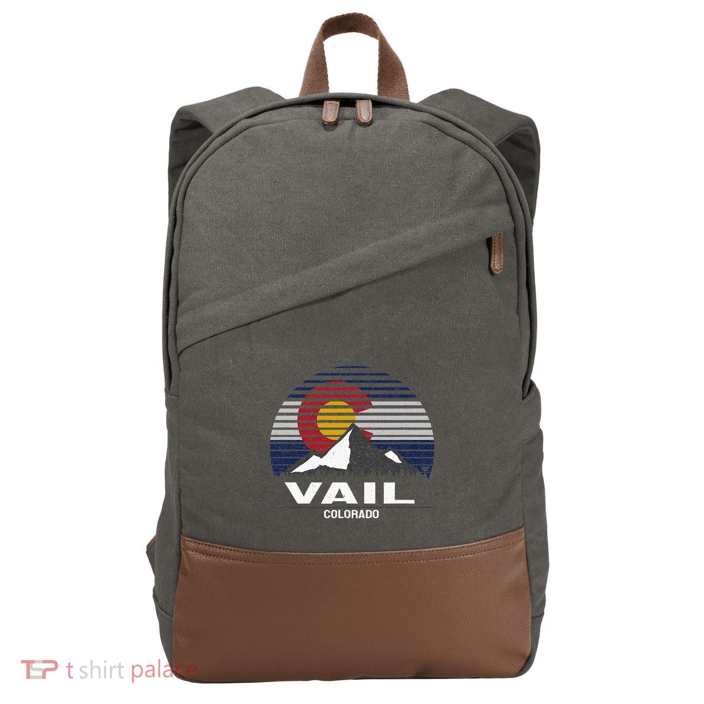 Vail Colorado Flag Mountain Cotton Canvas Backpack