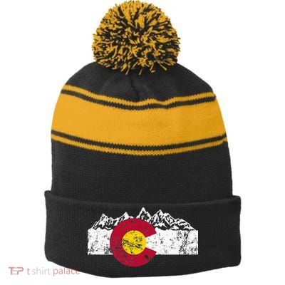 Vintage Colorado Flag Retro Mountain Souvenir Men Women Stripe Pom Pom Beanie