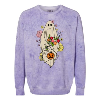 Vintage Cute Floral Ghost Halloween Pumpkin Costume Funny Colorblast Crewneck Sweatshirt