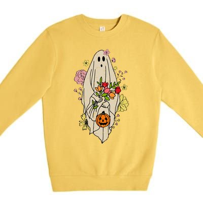 Vintage Cute Floral Ghost Halloween Pumpkin Costume Funny Premium Crewneck Sweatshirt