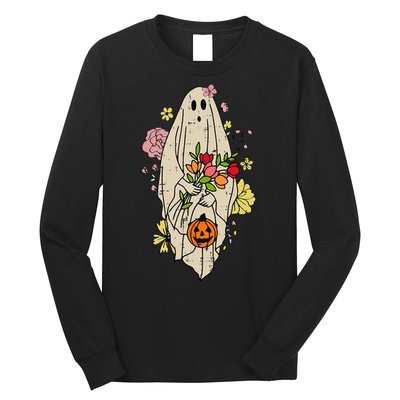 Vintage Cute Floral Ghost Halloween Pumpkin Costume Funny Long Sleeve Shirt