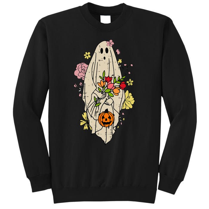 Vintage Cute Floral Ghost Halloween Pumpkin Costume Funny Sweatshirt