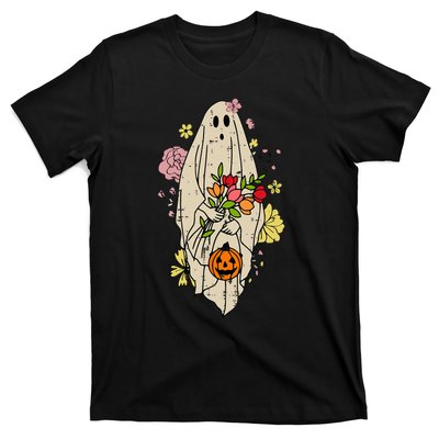 Vintage Cute Floral Ghost Halloween Pumpkin Costume Funny T-Shirt