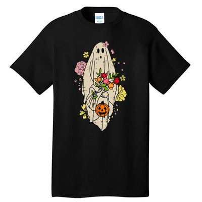 Vintage Cute Floral Ghost Halloween Pumpkin Costume Funny Tall T-Shirt