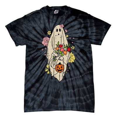 Vintage Cute Floral Ghost Halloween Pumpkin Costume Funny Tie-Dye T-Shirt