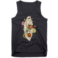 Vintage Cute Floral Ghost Halloween Pumpkin Costume Funny Tank Top