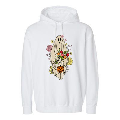 Vintage Cute Floral Ghost Halloween Pumpkin Costume Funny Garment-Dyed Fleece Hoodie