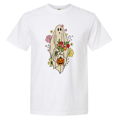 Vintage Cute Floral Ghost Halloween Pumpkin Costume Funny Garment-Dyed Heavyweight T-Shirt